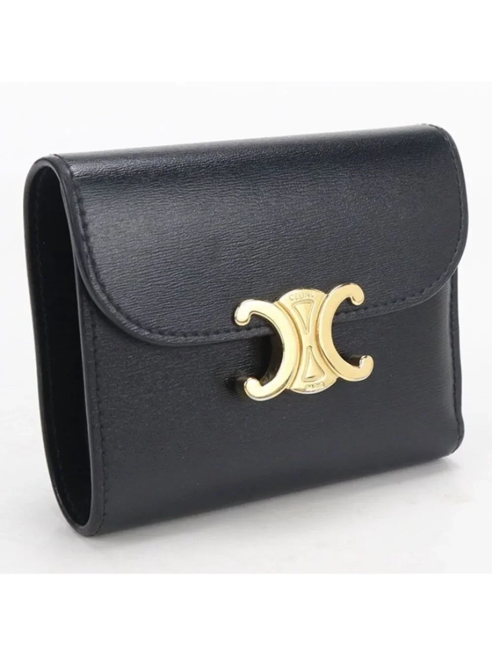 Celine Small Flap Wallet Triomphe Trifold Shiny Calfskin